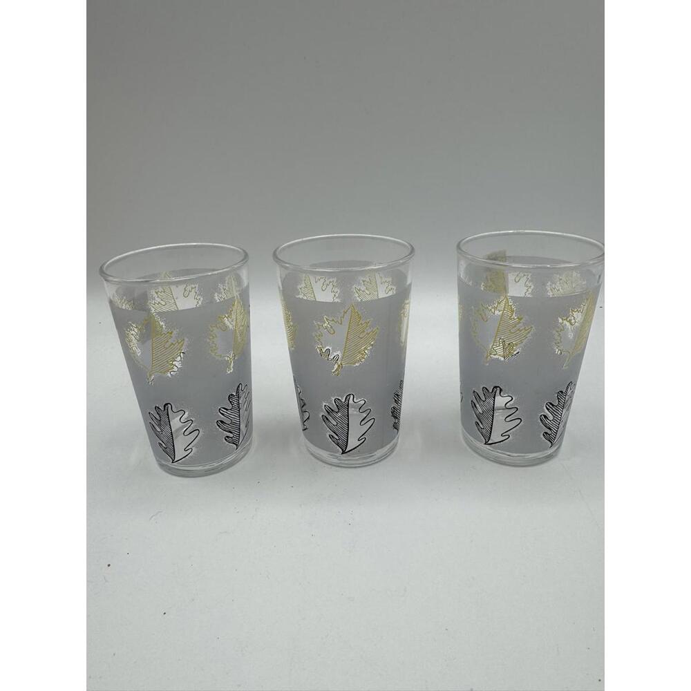 Lot of 3 Libbey Tumblers Yellow Maple & Black Oak Leaves 4 3/4" Height VGC